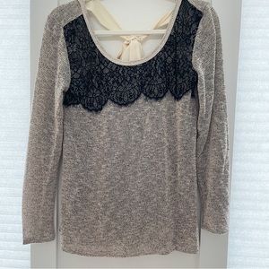Boutique MoaMoa Long Sleeve Lace Tie Back Top